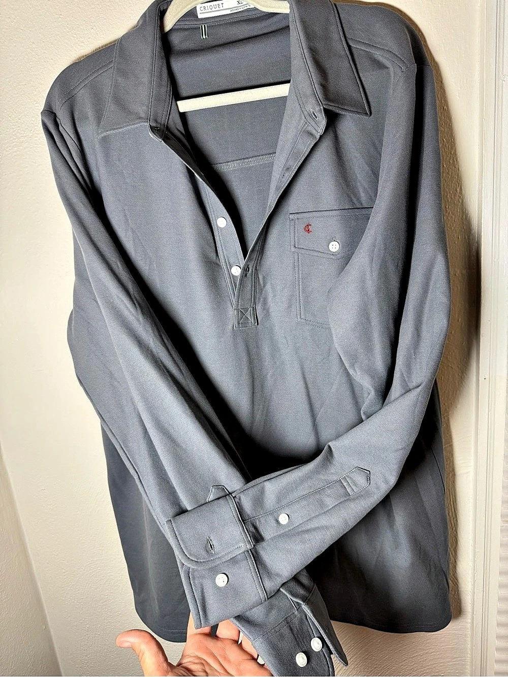 Criquet Long Sleeve Players Shirt Men's Gray Polo Size XL